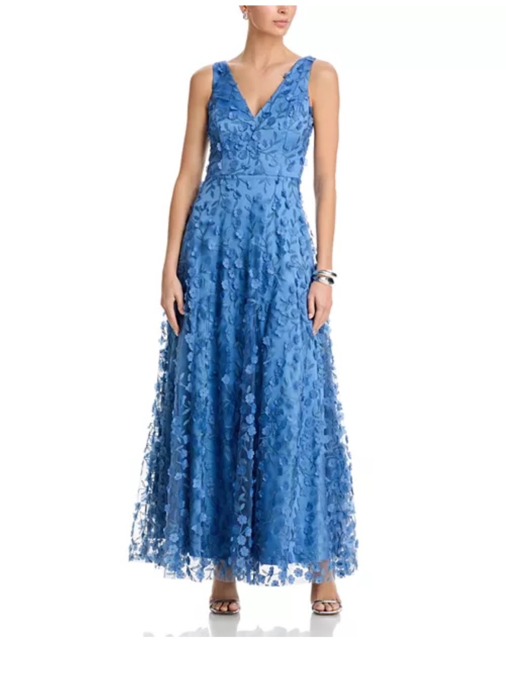 Eliza J Blue Floral 3D Appliqué V-Neck Maxi Dress